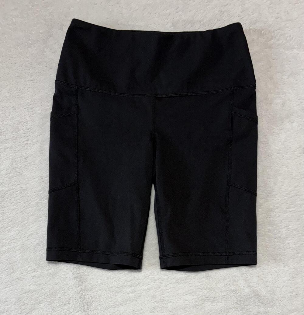 Yogalicious Lux Bike Shorts Womens Small Black High Rise Pocket Stretch